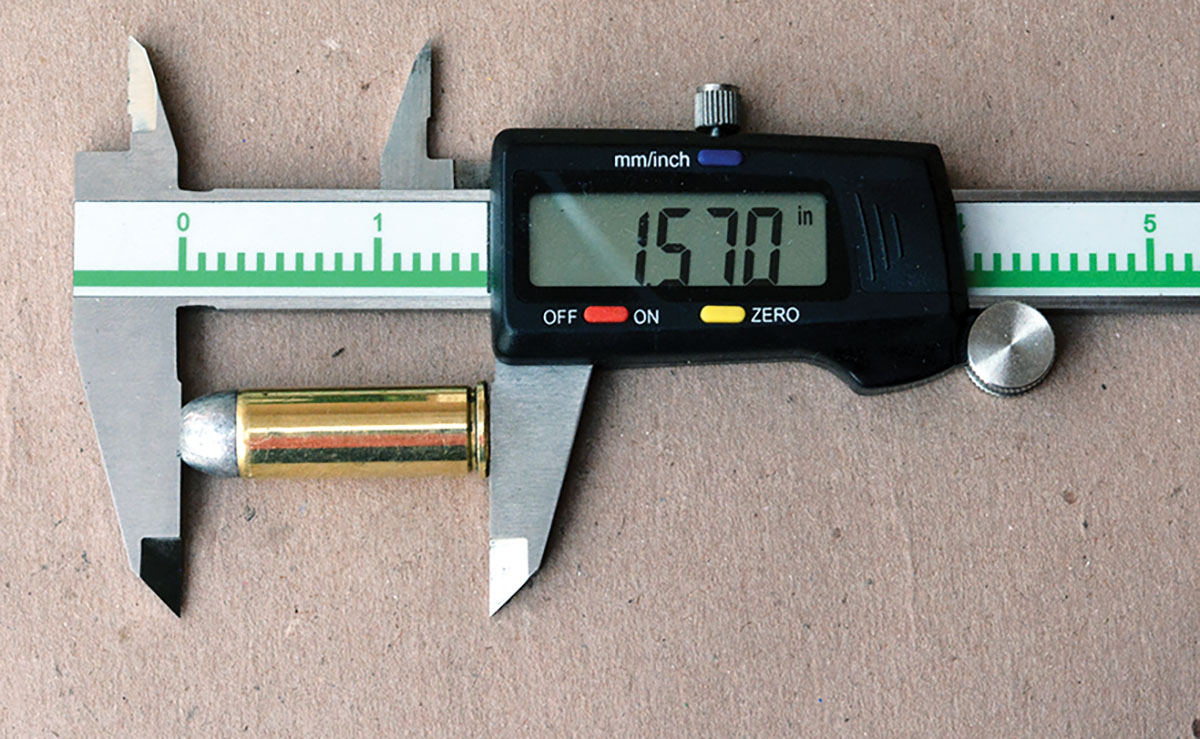 Many commercial cast RNFP bullets will seat with an overall length of 1.570 inches.